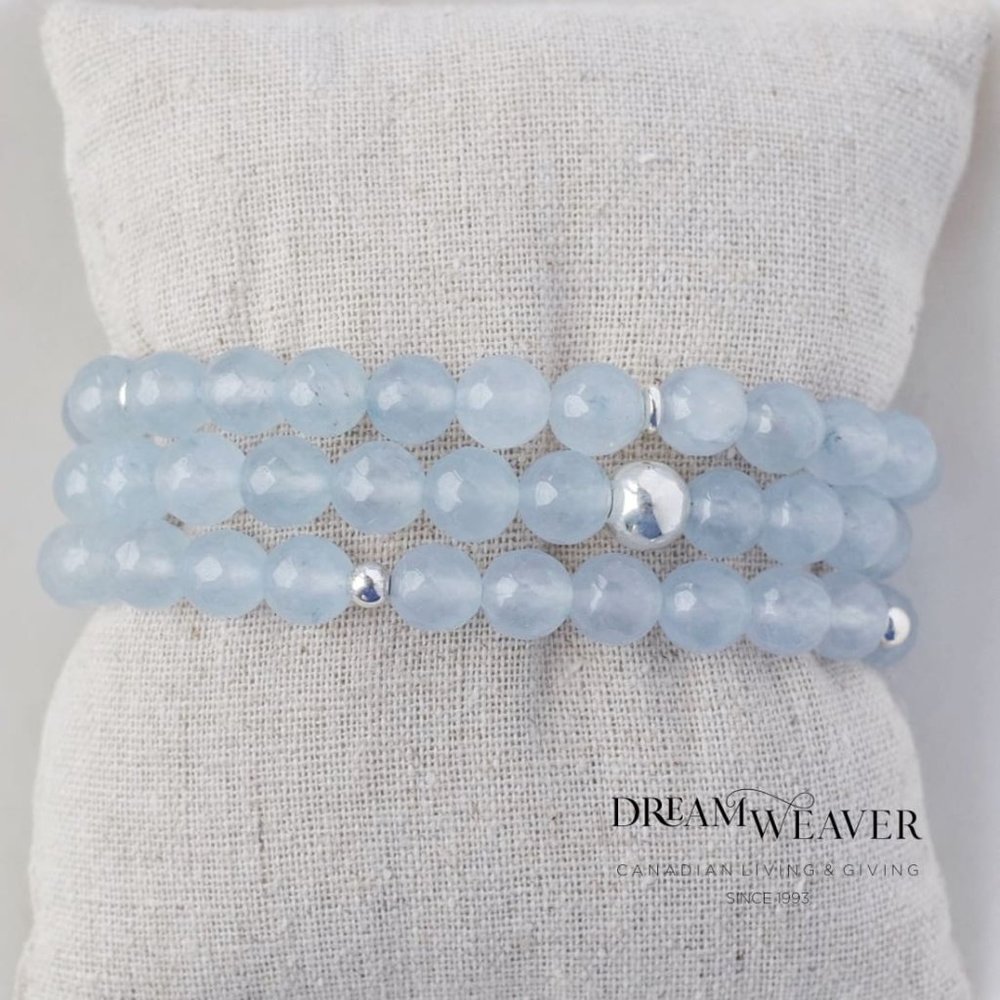 Blue Agate Large Gemstone/Sterling Silver Bracelet